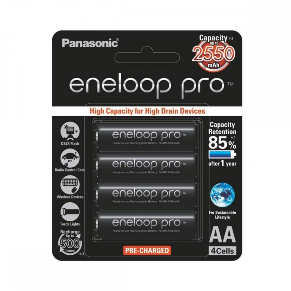 Panasonic Eneloop Pro AA Rechargeable NiMH Battery 2550mAh 4 Pack